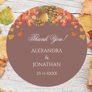 Rustic Autumn Fall Wedding Thank You Classic Round Sticker