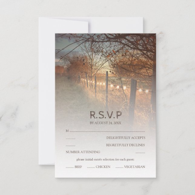 Rustic Autumn Farm Country Fall Wedding RSVP Card (Front)