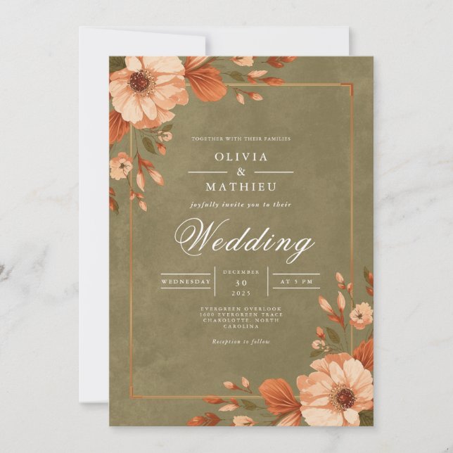 Rustic Autumn Floral Arch Wedding Invitation (Front)