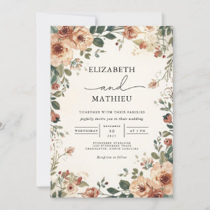 Rustic Autumn Floral Border Wedding Invitation
