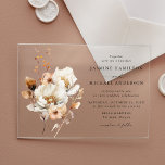 Rustic Autumn Floral Bouquet Wedding Acrylic Invitations<br><div class="desc">Celebrate the beauty of fall with our Rustic Autumn Floral wedding invitation, featuring a lush bouquet of watercolor flowers and foliage in warm hues of ivory, cream, brown, and rust-orange. Set against a frosted or transparent acrylic background, this invitation captures the essence of autumn's charm. The elegant calligraphy script adds...</div>