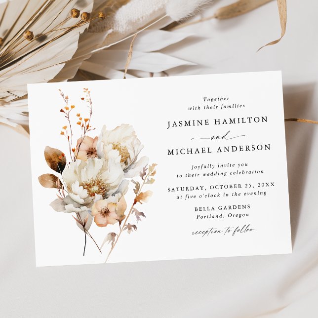 Rustic Autumn Floral Bouquet Wedding Invitation (Creator Uploaded)