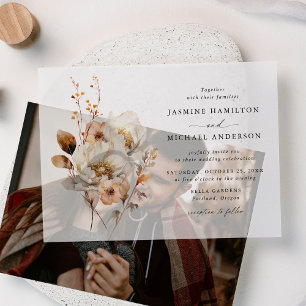 Rustic Autumn Floral Bouquet Wedding Vellum Invitations