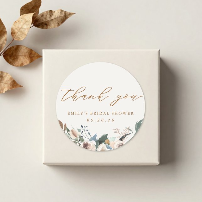 Rustic Autumn Floral Bridal Shower Favour Classic Round Sticker (Creator Uploaded)