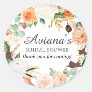 Rustic Autumn Floral Bridal Shower Thank You Classic Round Sticker