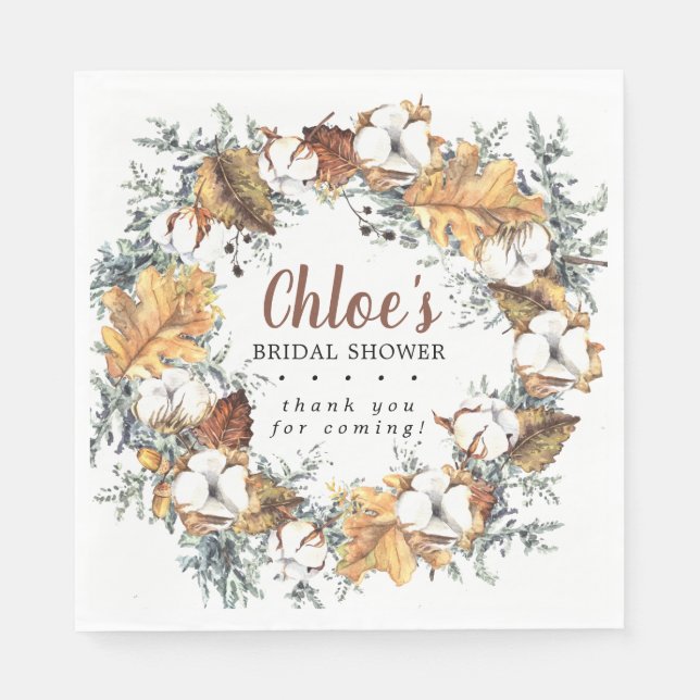 Rustic Autumn Floral Bridal Shower Thank You Napkin (Front)