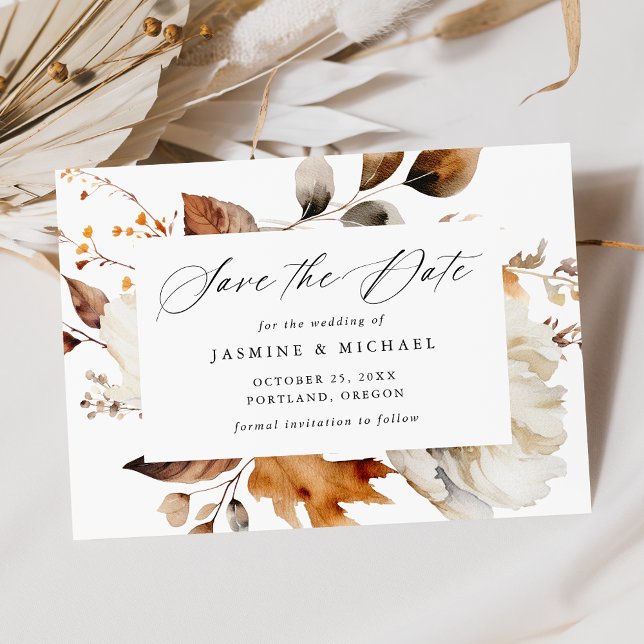 Rustic Autumn Floral Calligraphy Wedding Save The Date (Creator Uploaded)