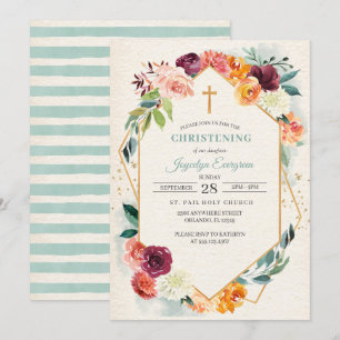 Rustic Autumn Floral Christening Invitation
