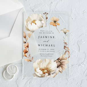 Rustic Autumn Floral Circle Frame Wedding Acrylic Invitations