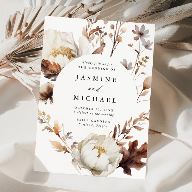 Rustic Autumn Floral Circle Frame Wedding Invitation (Creator Uploaded)