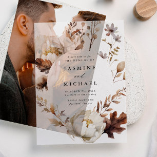 Rustic Autumn Floral Circle Frame Wedding Vellum Invitations