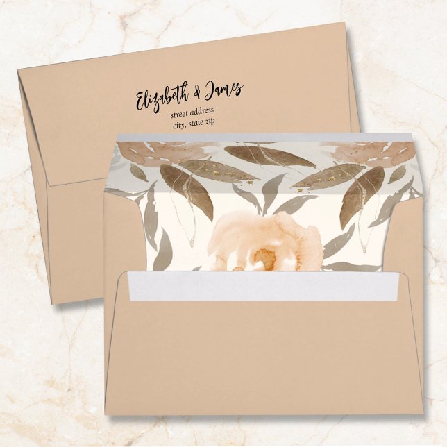 Rustic Autumn Floral Collage Lined Tan Envelope (Creator Uploaded)