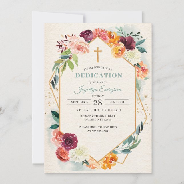 Rustic Autumn Floral Dedication Invitation (Front)