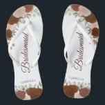 Rustic Autumn Floral Elegant Bridesmaid Wedding Thongs<br><div class="desc">These elegant wedding flip flops are a great way to thank and recognise your bridesmaids, while giving their feet a rest after a long day. The rustic autumn floral design features hand painted watercolor roses in shades of rust orange and coral peach fancy burnt umber coloured script lettering. The text...</div>