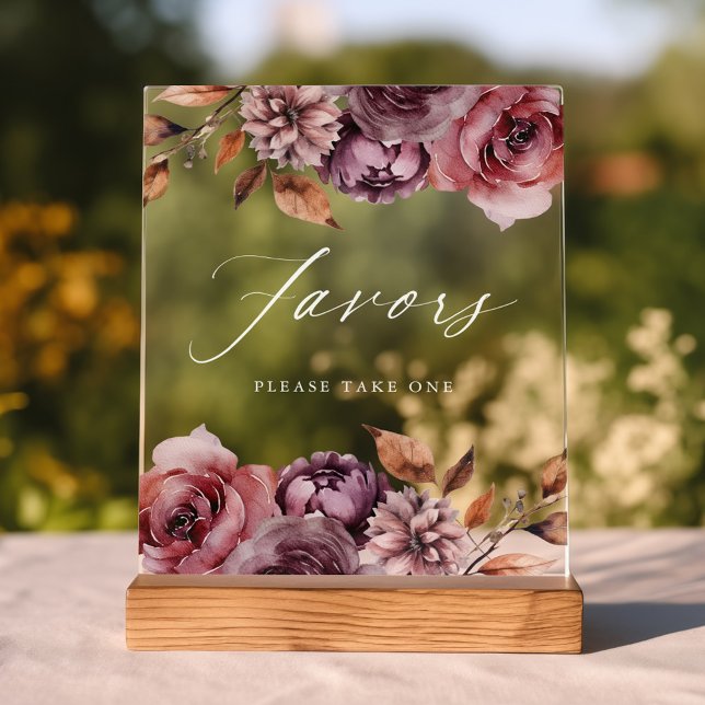 Rustic Autumn Floral Favours Wedding Favours Acrylic Sign (Please note: The wooden stand does not come with the sign. Zazzle sells a similar wood block.)