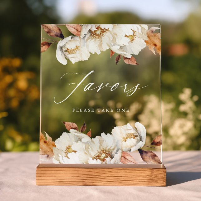 Rustic Autumn Floral Favours Wedding Favours Acrylic Sign (Please note: The wooden stand does not come with the sign. Zazzle sells a similar wood block.)