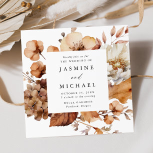 Rustic Autumn Floral Frame Square Wedding Invitation