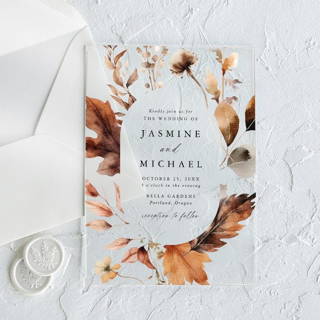 Rustic Autumn Floral Frame Wedding Acrylic Invitations (Creator Uploaded)