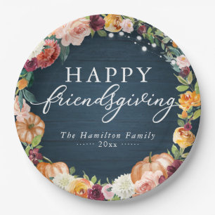 Rustic Autumn Floral Friendsgiving Dinner Paper Plate