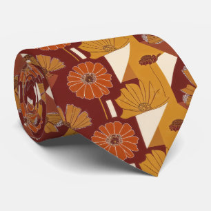 Rustic Autumn Floral Geometric Pattern (1) Tie