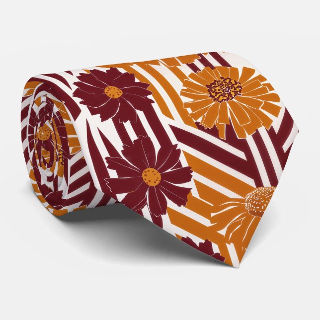 Rustic Autumn Floral Geometric Pattern (2) Tie (Rolled)