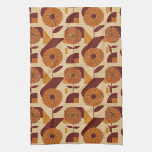 Rustic Autumn Floral Geometric Pattern (3) Tea Towel
