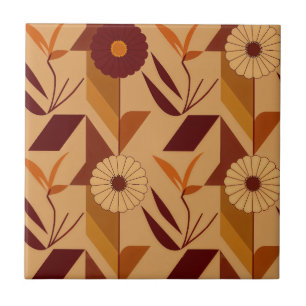 Rustic Autumn Floral Geometric Pattern (4) Ceramic Tile