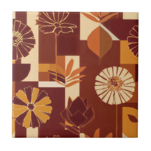Rustic Autumn Floral Geometric Pattern (6) Ceramic Tile