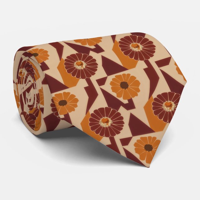 Rustic Autumn Floral Geometric Pattern (7) Tie (Rolled)