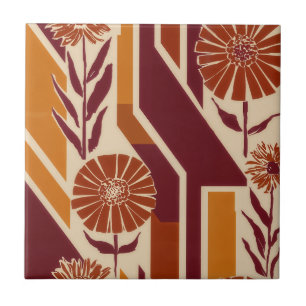 Rustic Autumn Floral Geometric Pattern (9) Ceramic Tile