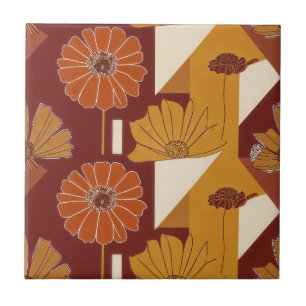 Rustic Autumn Floral Geometric Pattern Ceramic Tile