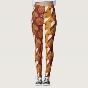 Rustic Autumn Floral Geometric Pattern Leggings