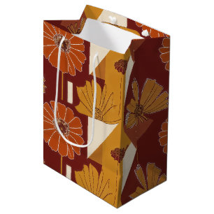 Rustic Autumn Floral Geometric Pattern Medium Gift Bag
