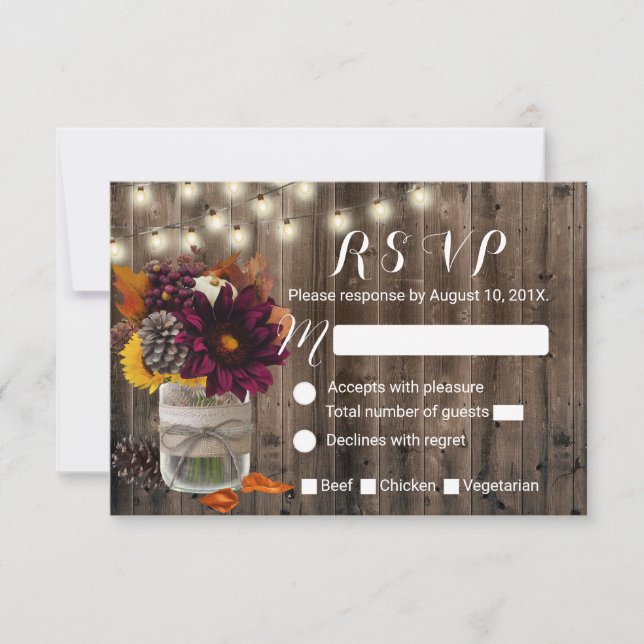Rustic Autumn Floral Jar Fall Wedding RSVP (Front)