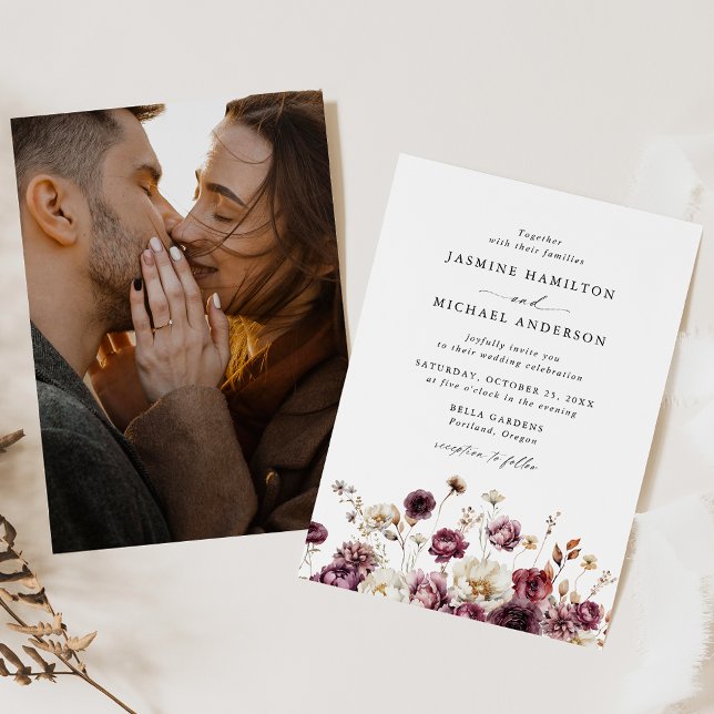 Rustic Autumn Floral Meadow Photo Wedding Invitation (Creator Uploaded)