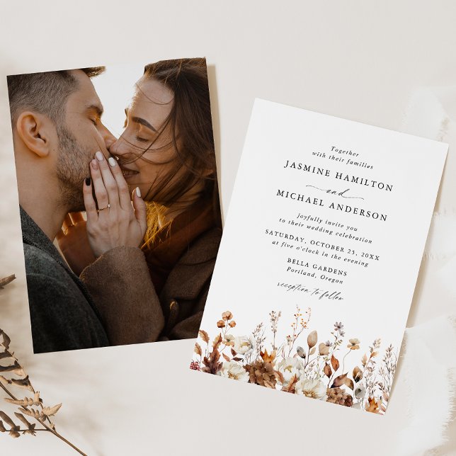 Rustic Autumn Floral Meadow Photo Wedding Invitation (Creator Uploaded)