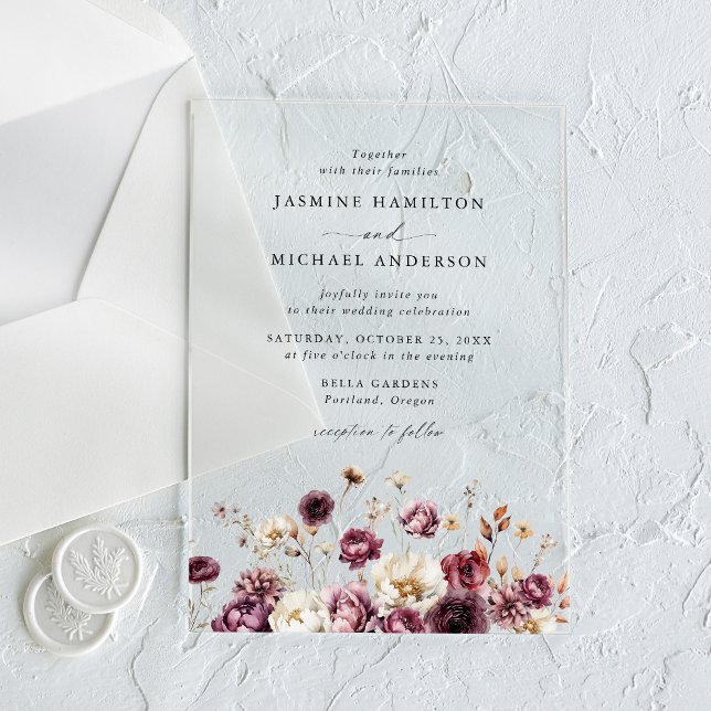 Rustic Autumn Floral Meadow Wedding Acrylic Invitations (Creator Uploaded)