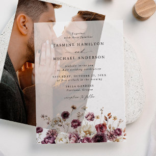 Rustic Autumn Floral Meadow Wedding Vellum Invitations