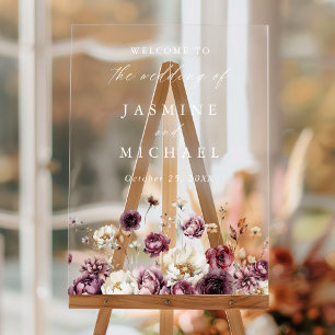Rustic Autumn Floral Meadow Wedding Welcome Acrylic Sign