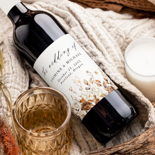 Rustic Autumn Floral Meadow Wedding Wine Label