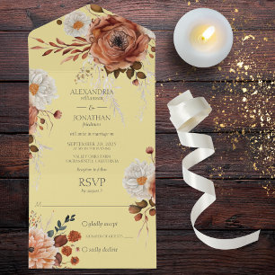 Rustic Autumn Floral on Gold All In One Invitation
