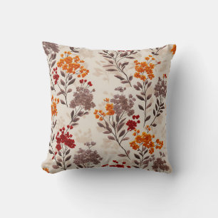 Rustic Autumn Floral Pattern in Burnt Orange Cushion