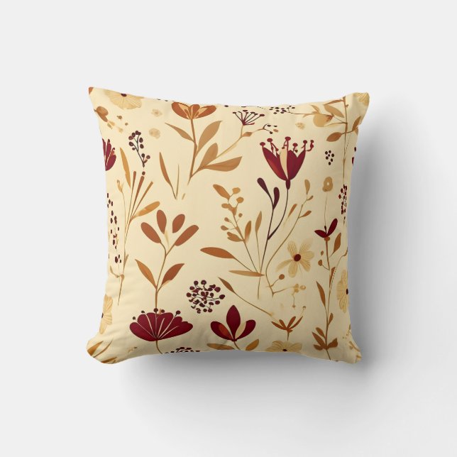 Rustic Autumn Floral Pattern Throw Pillow (Front)