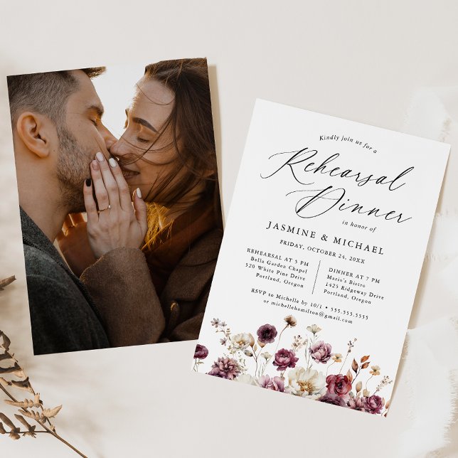 Rustic Autumn Floral Photo Rehearsal Dinner Invitation (Creator Uploaded)