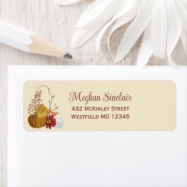 Rustic Autumn Floral Pumpkin Return Address Label (Insitu)