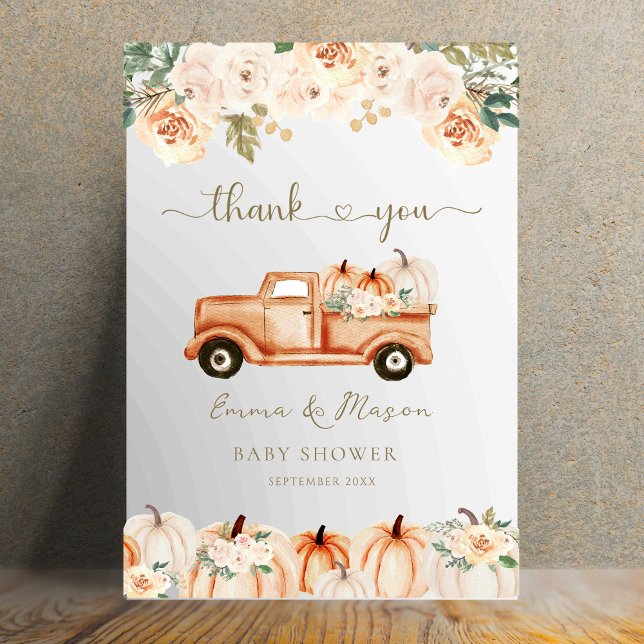 Rustic Autumn Floral Pumpkin Truck Thank You Card (Creator Uploaded)