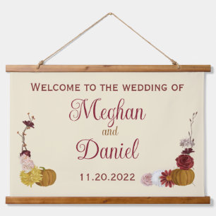 Rustic Autumn Floral Pumpkin Wedding Hanging Tapestry