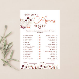 Rustic Autumn Floral Pumpkin Who Knows Mommy Best