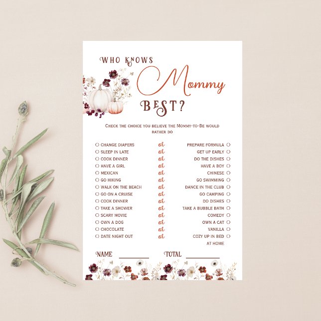 Rustic Autumn Floral Pumpkin Who Knows Mummy Best (Creator Uploaded)