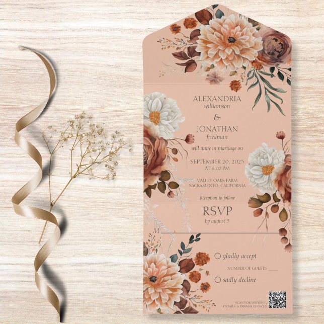 Rustic Autumn Floral QR Code  All In One Invitation (Creator Uploaded)